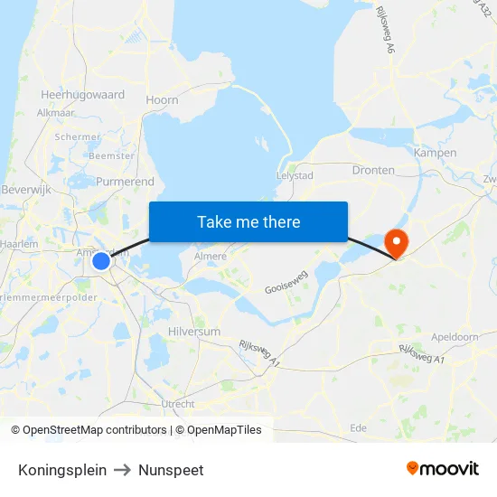 Koningsplein to Nunspeet map