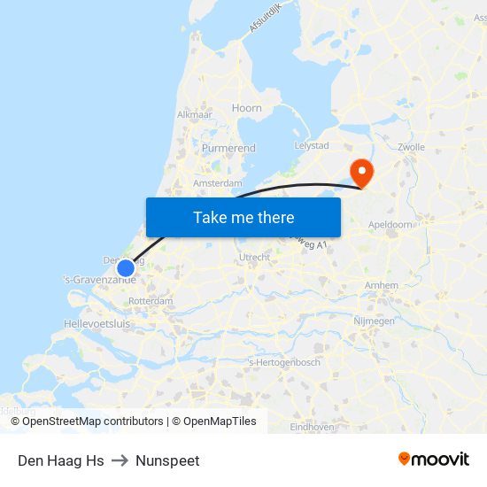 Den Haag Hs to Nunspeet map