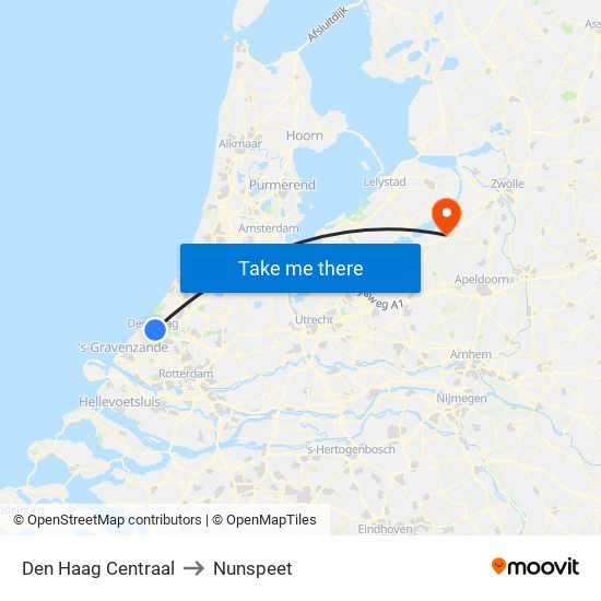 Den Haag Centraal to Nunspeet map