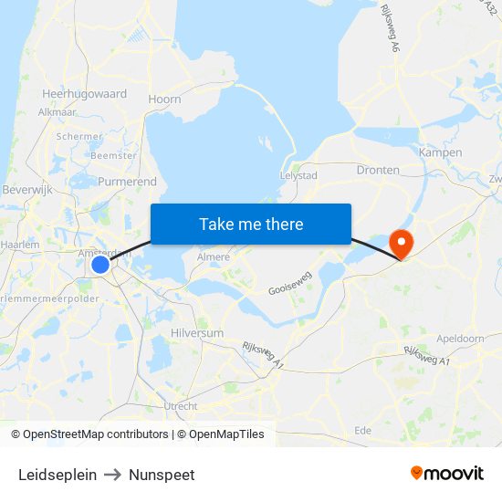 Leidseplein to Nunspeet map