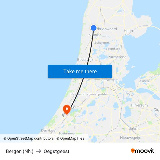 Bergen (Nh.) to Oegstgeest map