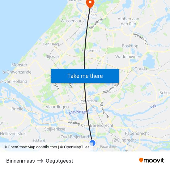 Binnenmaas to Oegstgeest map