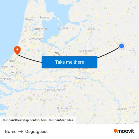 Borne to Oegstgeest map