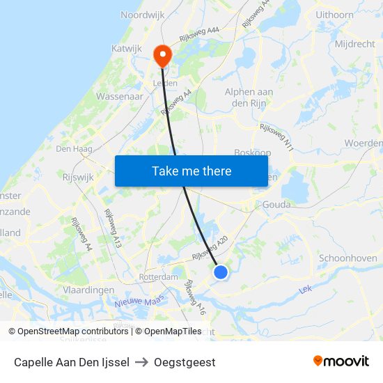 Capelle Aan Den Ijssel to Oegstgeest map