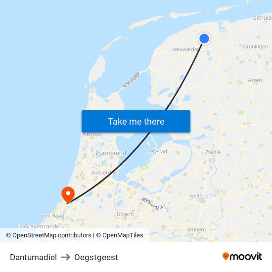 Dantumadiel to Oegstgeest map