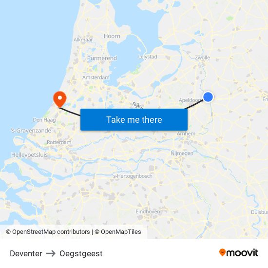 Deventer to Oegstgeest map