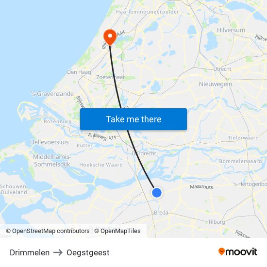 Drimmelen to Oegstgeest map