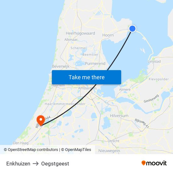 Enkhuizen to Oegstgeest map