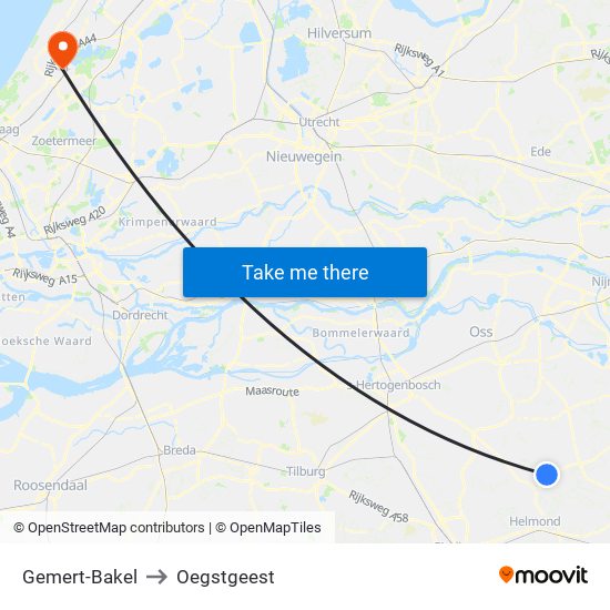 Gemert-Bakel to Oegstgeest map