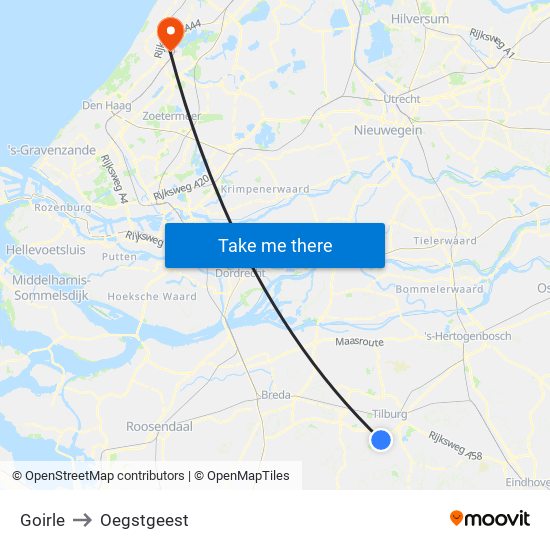 Goirle to Oegstgeest map