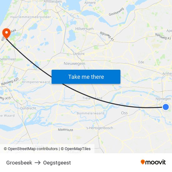 Groesbeek to Oegstgeest map