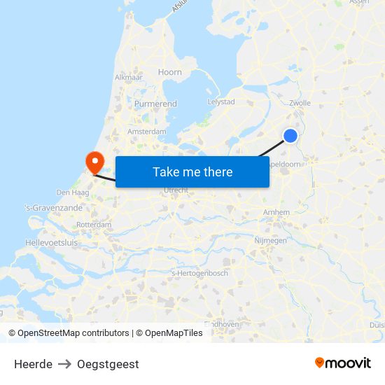Heerde to Oegstgeest map