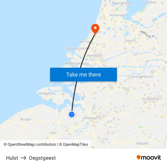 Hulst to Oegstgeest map