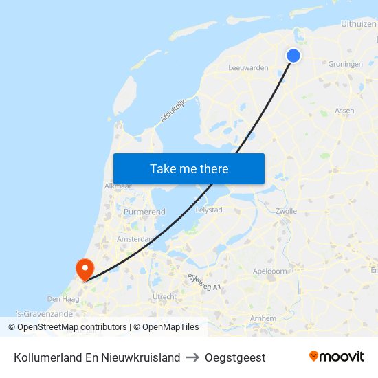 Kollumerland En Nieuwkruisland to Oegstgeest map