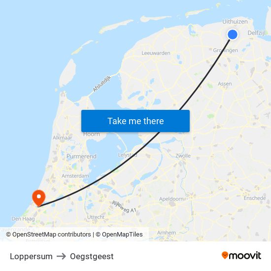 Loppersum to Oegstgeest map