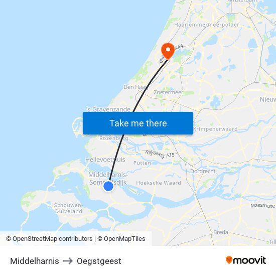 Middelharnis to Oegstgeest map