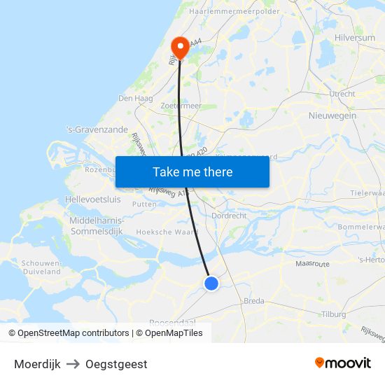 Moerdijk to Oegstgeest map