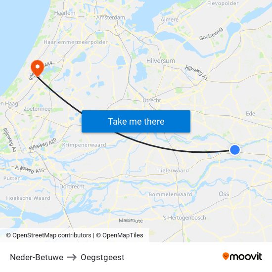 Neder-Betuwe to Oegstgeest map