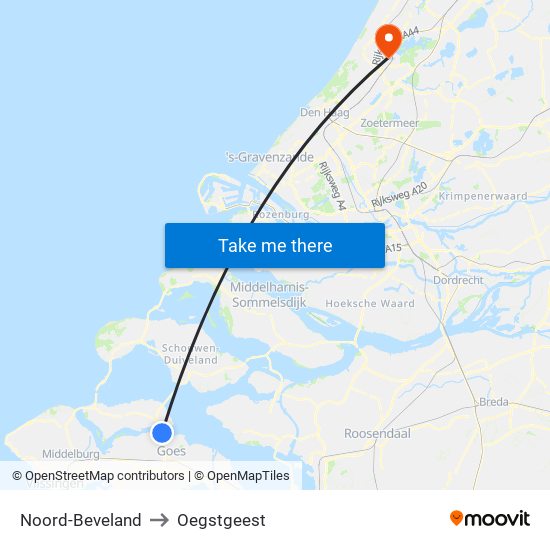 Noord-Beveland to Oegstgeest map