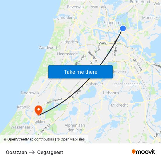 Oostzaan to Oegstgeest map