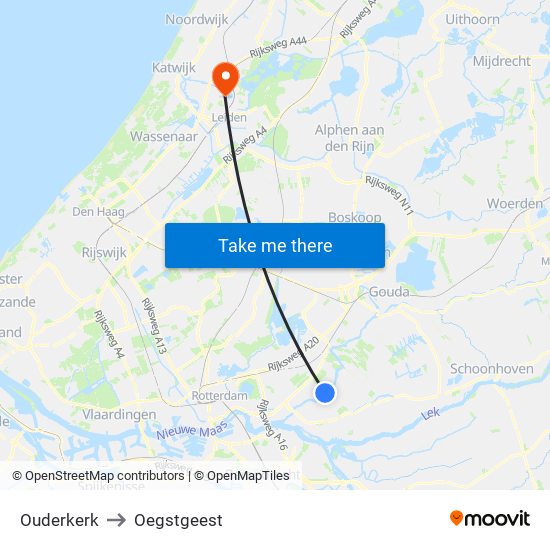 Ouderkerk to Oegstgeest map