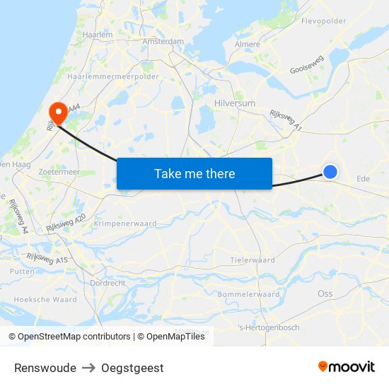 Renswoude to Oegstgeest map