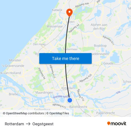 Rotterdam to Oegstgeest map