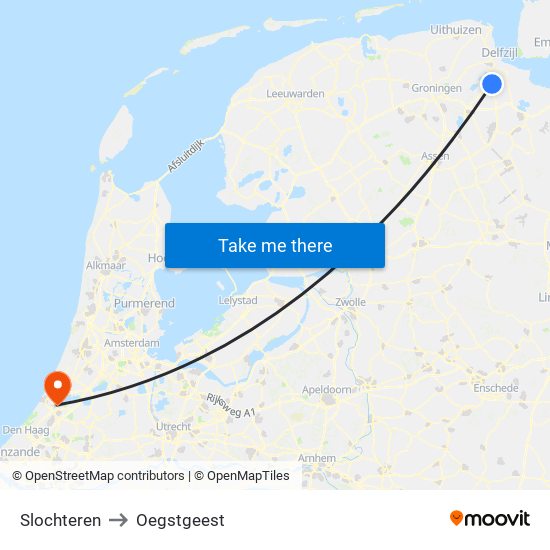 Slochteren to Oegstgeest map