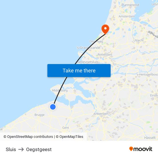 Sluis to Oegstgeest map