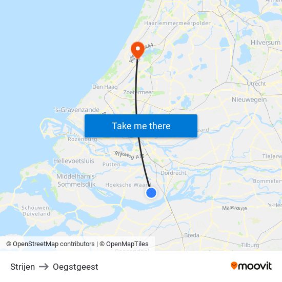 Strijen to Oegstgeest map