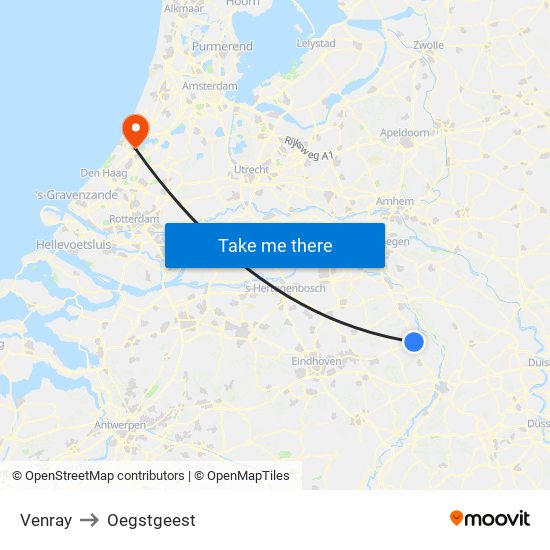 Venray to Oegstgeest map