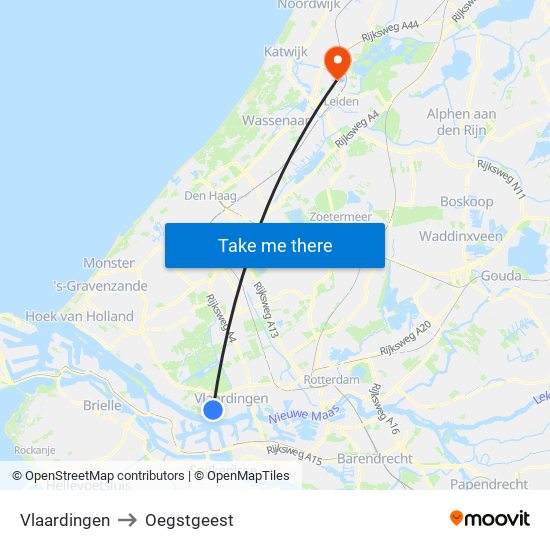 Vlaardingen to Oegstgeest map
