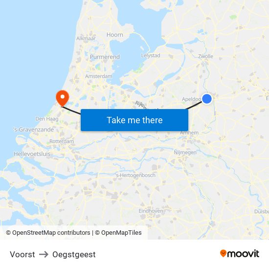 Voorst to Oegstgeest map