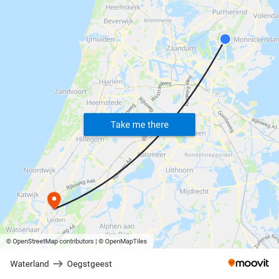 Waterland to Oegstgeest map