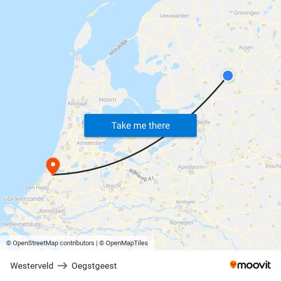 Westerveld to Oegstgeest map