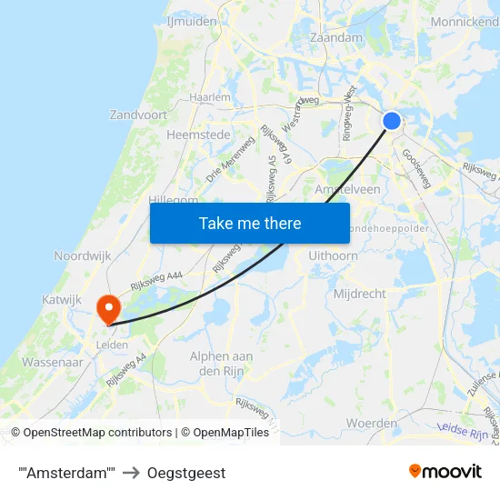 ""Amsterdam"" to Oegstgeest map