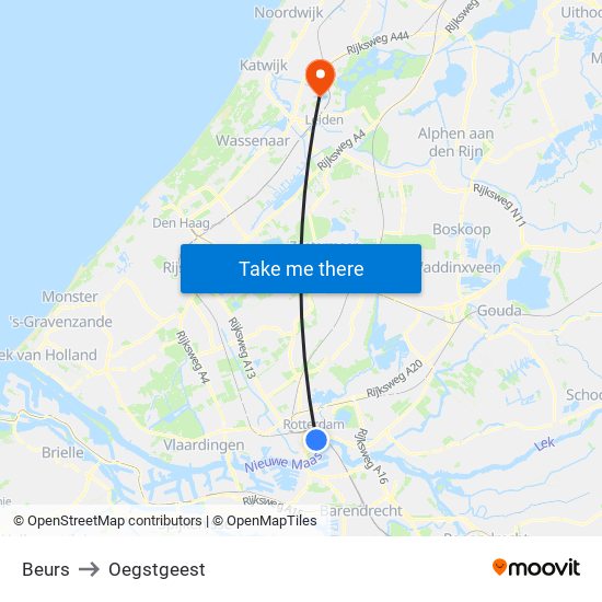 Beurs to Oegstgeest map