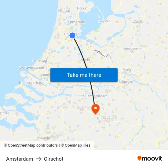 Amsterdam to Oirschot map