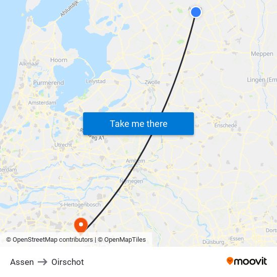 Assen to Oirschot map