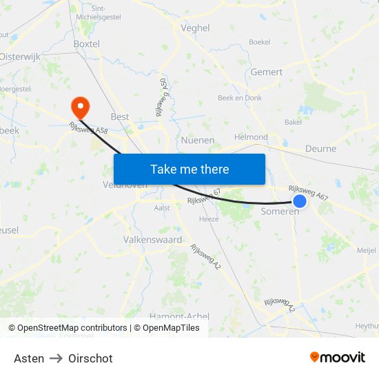 Asten to Oirschot map