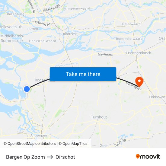 Bergen Op Zoom to Oirschot map