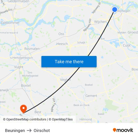 Beuningen to Oirschot map