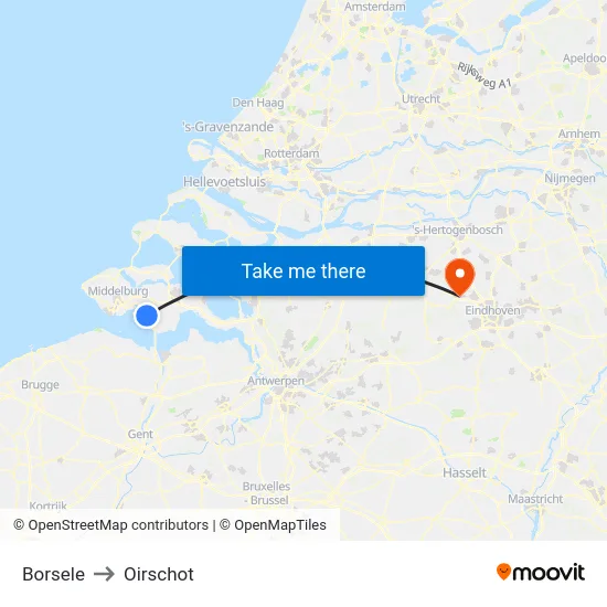 Borsele to Oirschot map