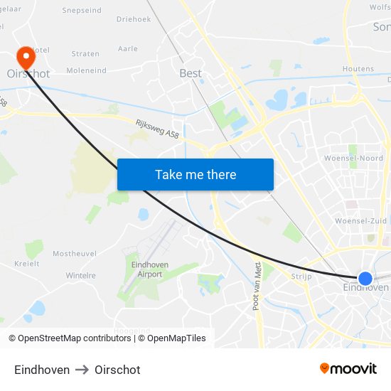 Eindhoven to Oirschot map