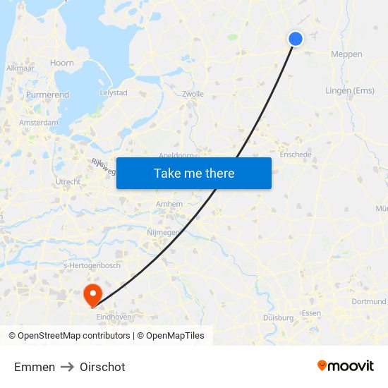 Emmen to Oirschot map