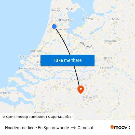 Haarlemmerliede En Spaarnwoude to Oirschot map