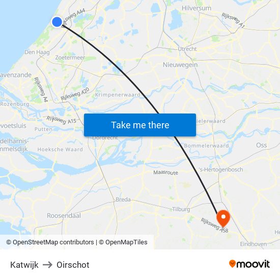 Katwijk to Oirschot map