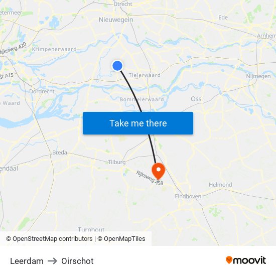 Leerdam to Oirschot map