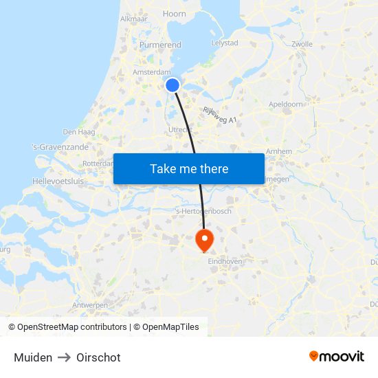 Muiden to Oirschot map