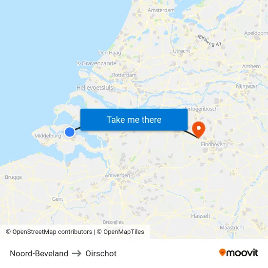 Noord-Beveland to Oirschot map
